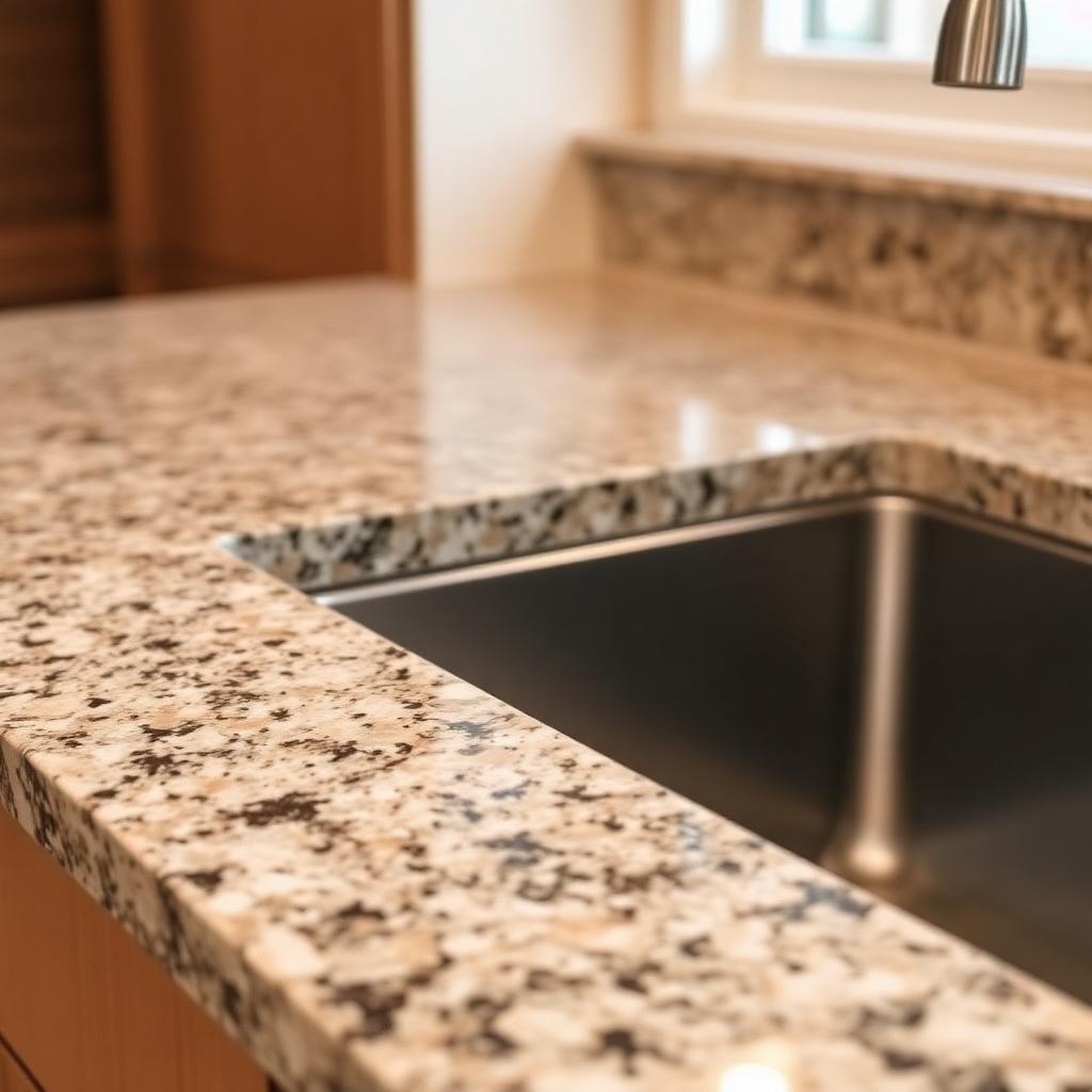 Polished granite countertop with undermount sink